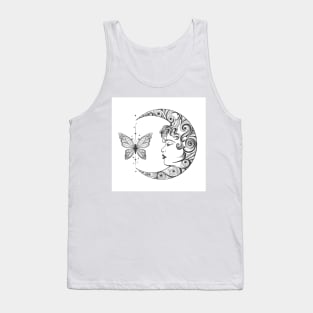 Crescent Moon with Female Face and Butterfly Tank Top